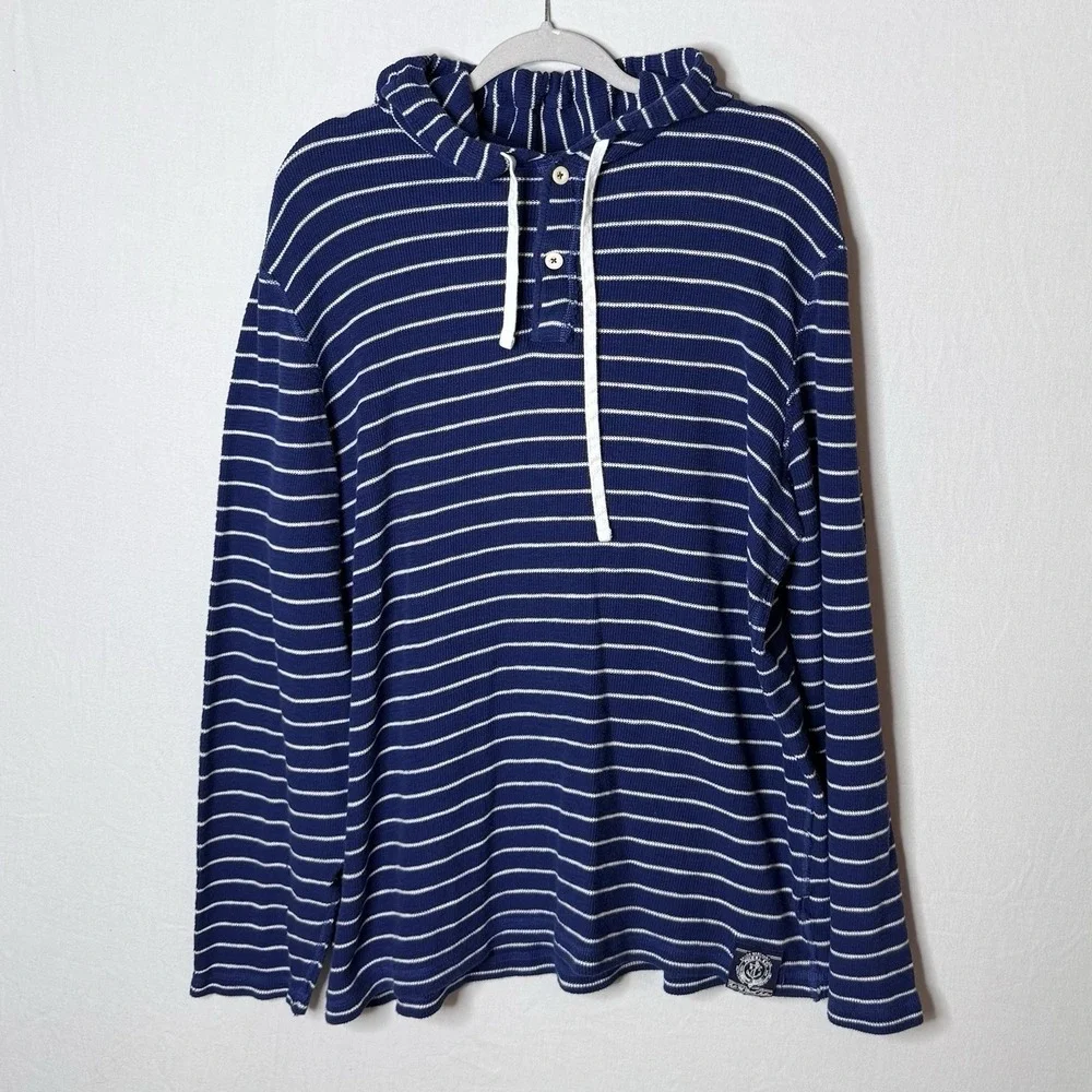 Polo Ralph Lauren Thermal Hoodie Mens XL Vtg Striped‎ Long Sleeve 90s Y2K Preppy